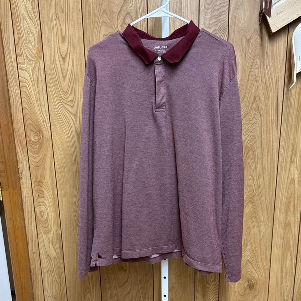 UnTuckit Men's Burgundy Long Sleeve Polo Shirt XXL
